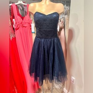 Navy Lace- Gather and Gown Dress. Size 14. Strapless.